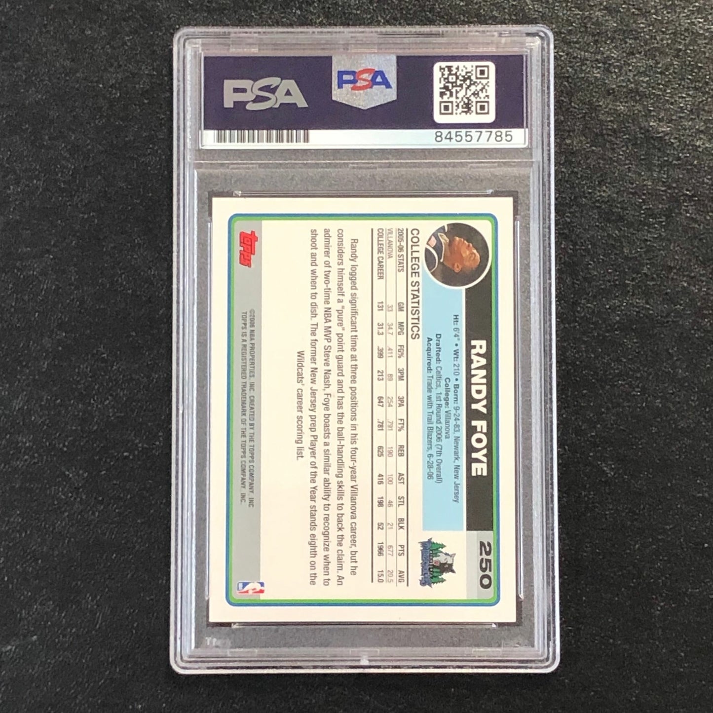 2006-07 Topps #250 Randy Foye Signed Card AUTO PSA Slabbed RC Minnesota Timberwo