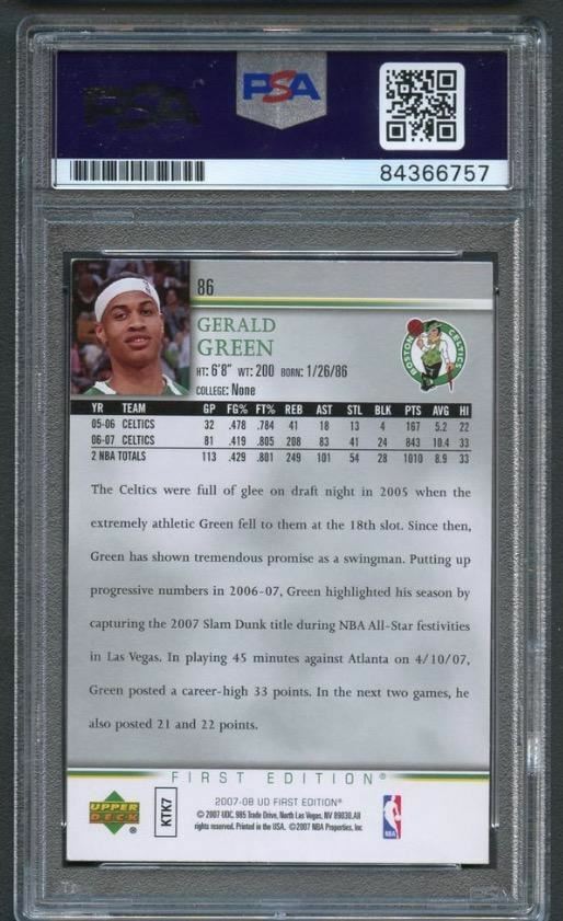 2007-08 Upper Deck First Edition #86 Gerald Green Signed Card AUTO PSA Slabbed C