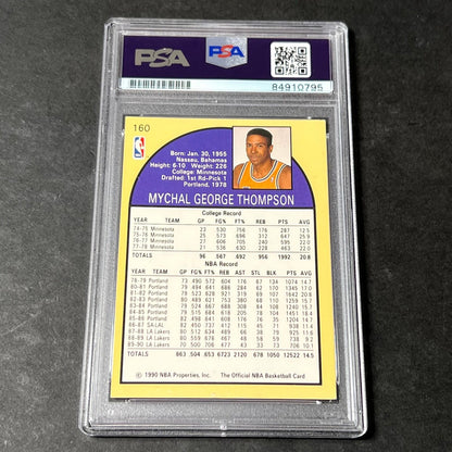 1990-91 NBA Hoops #160 Mychal Thompson Signed Card AUTO 10 PSA Slabbed Lakers