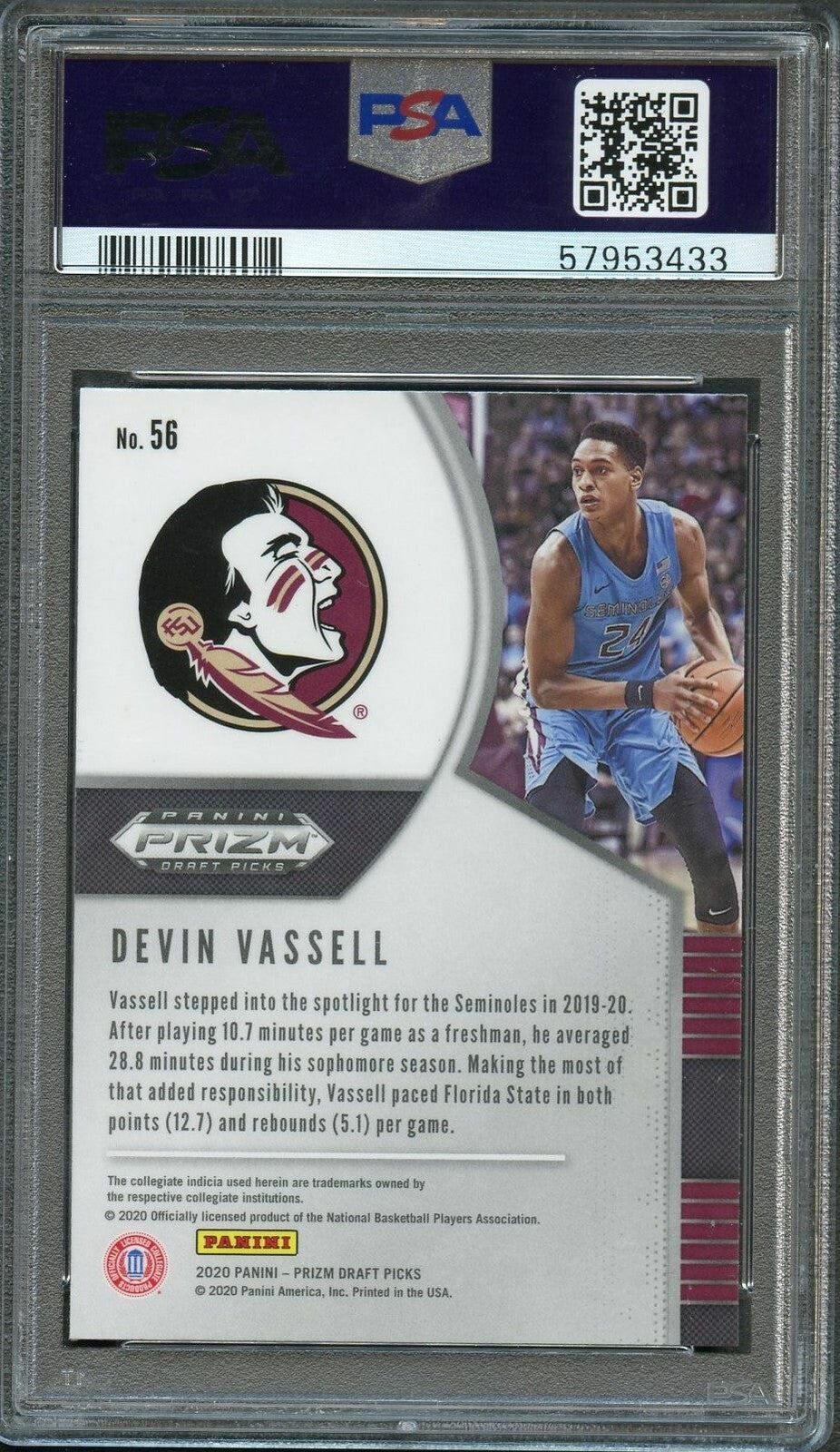 2020 Prizm Draft Picks #56 Devin Vassell PSA 10 RC Spurs