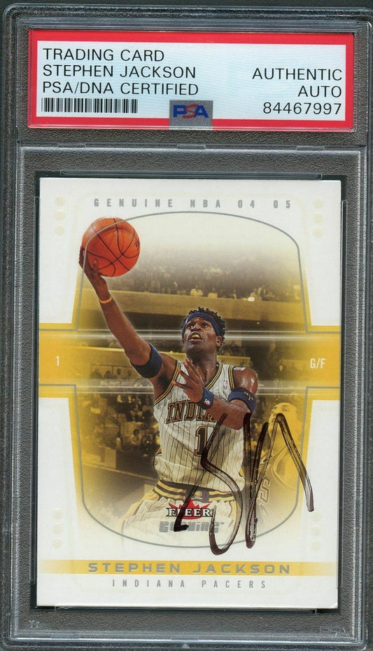 2004-05 Fleer Genuine #81 Stephen Jackson Signed Card AUTO PSA Slabbed Pacers