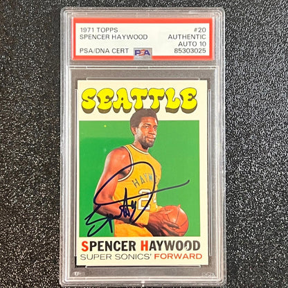 1971-72 Topps #20 Spencer Haywood Signed Card AUTO 10 PSA Slabbed Sonics