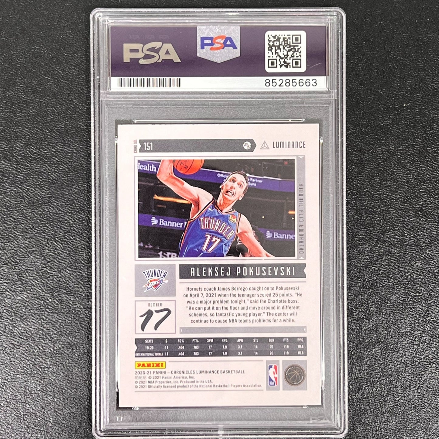 2020-21 Panini Chronicles Luminance #151 Aleksej Pokusevski Signed Card AUTO PSA