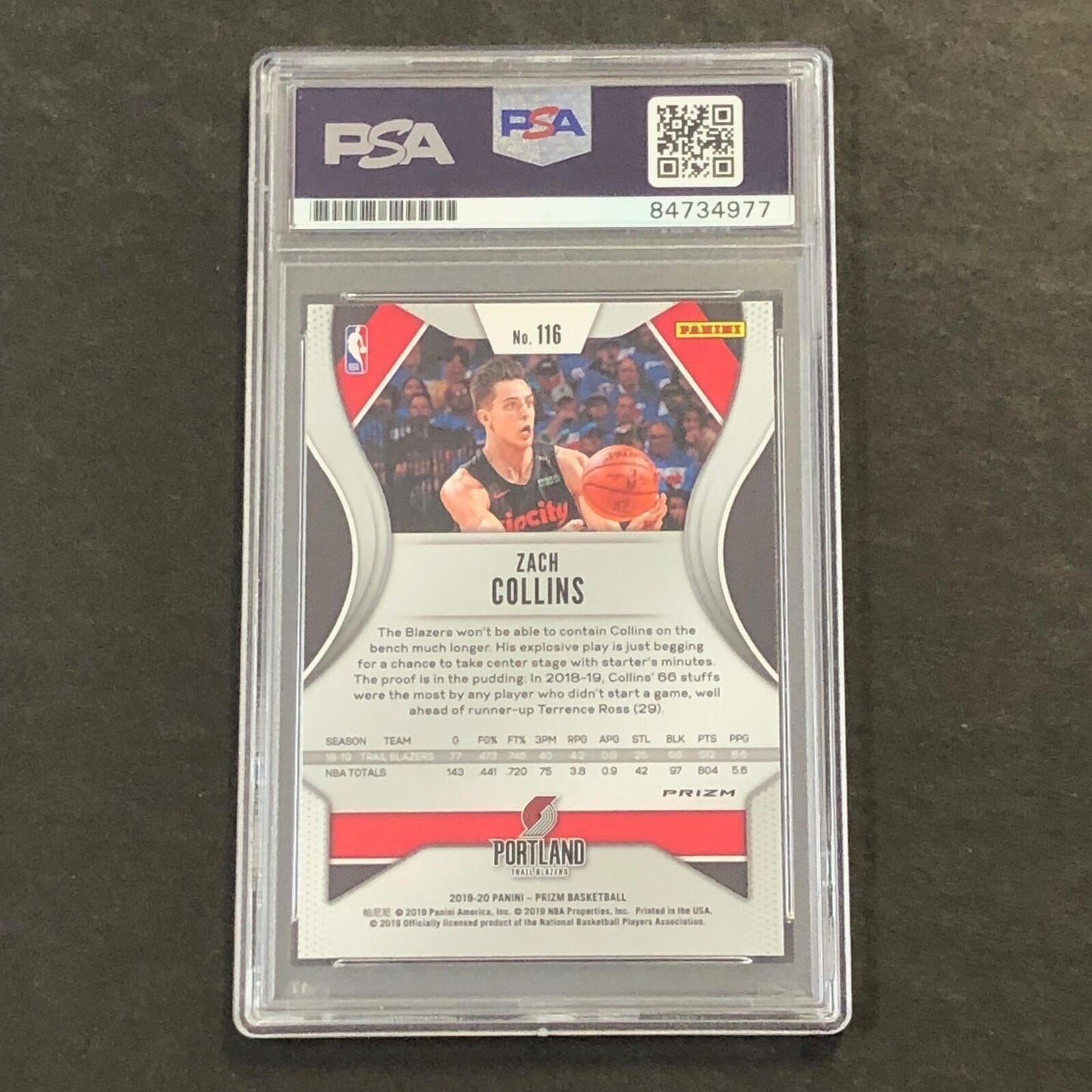 2019-20 Panini Prizm #116 ZACH COLLINS Signed Card AUTO PSA Slabbed Blazers