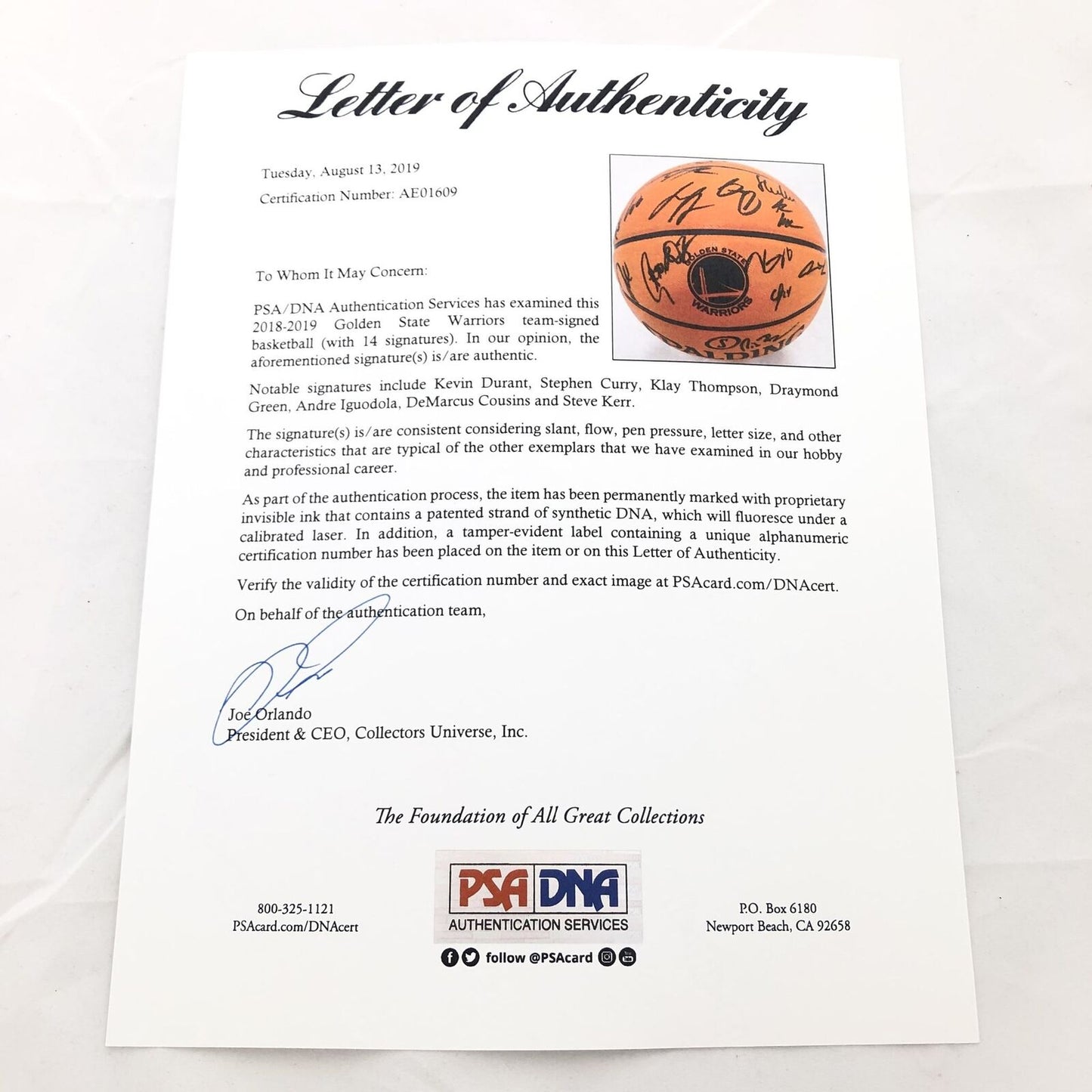 2018-19 Warriors Team Signed Basketball PSA/DNA Autographed Ball 2019