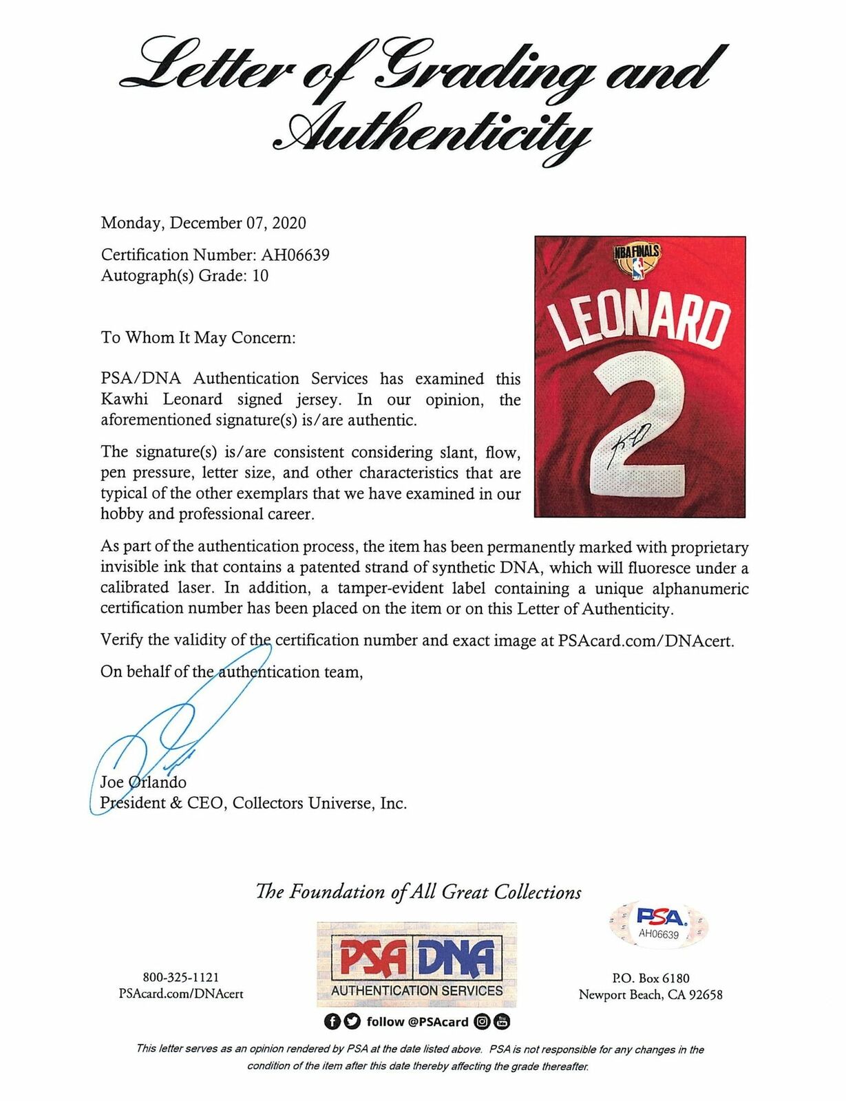 Kawhi Leonard Framed Signed Jersey PSA/DNA Toronto Raptors Auto Grade 10