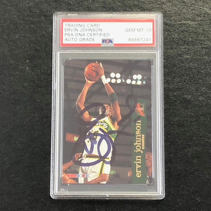 1995-96 NBA Hoops #152 Ervin Johnson Signed Card AUTO 10 PSA Slabbed Sonics