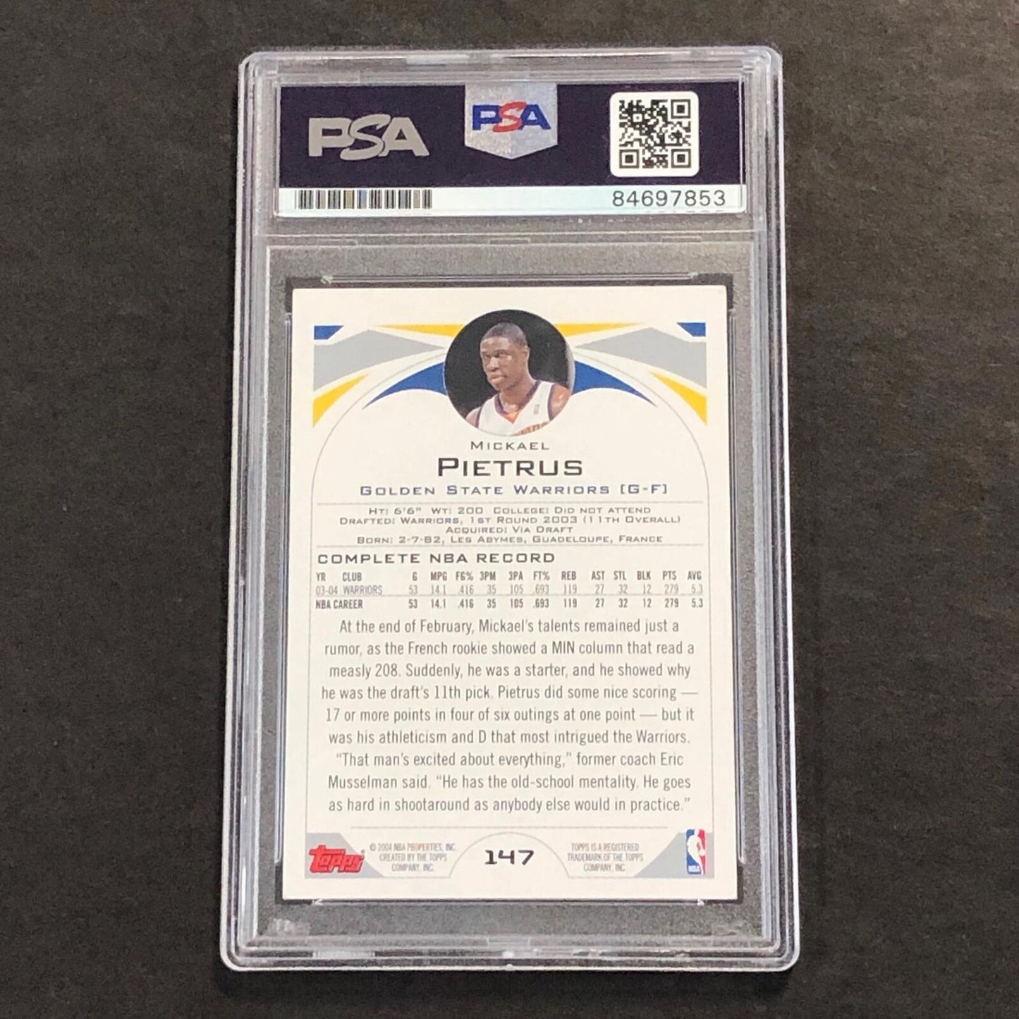 2004-05 Topps #147 Mickael Pietrus Signed Card AUTO PSA Slabbed