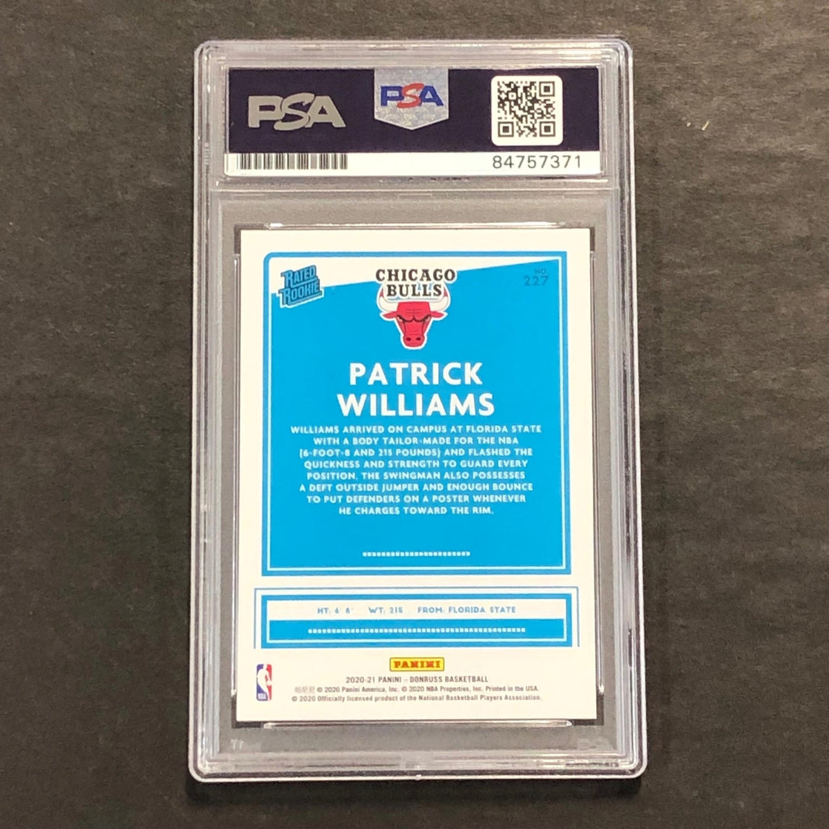 2020-21 Donruss #227 Patrick Williams PSA AUTO 10 RC Bulls