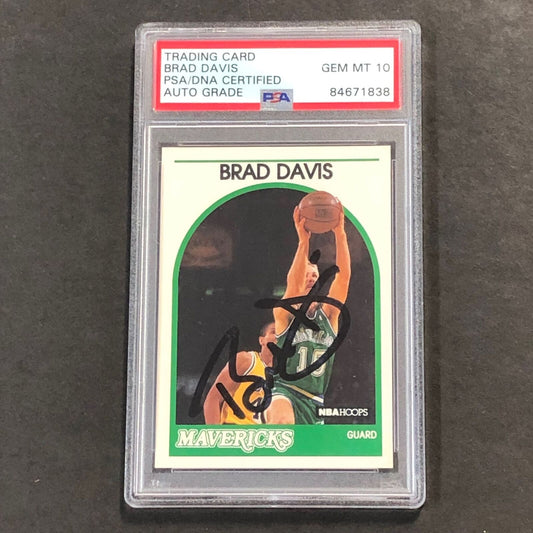 1989-90 NBA Hoops #296 Brad Davis Signed Card AUTO 10 PSA Slabbed Mavericks