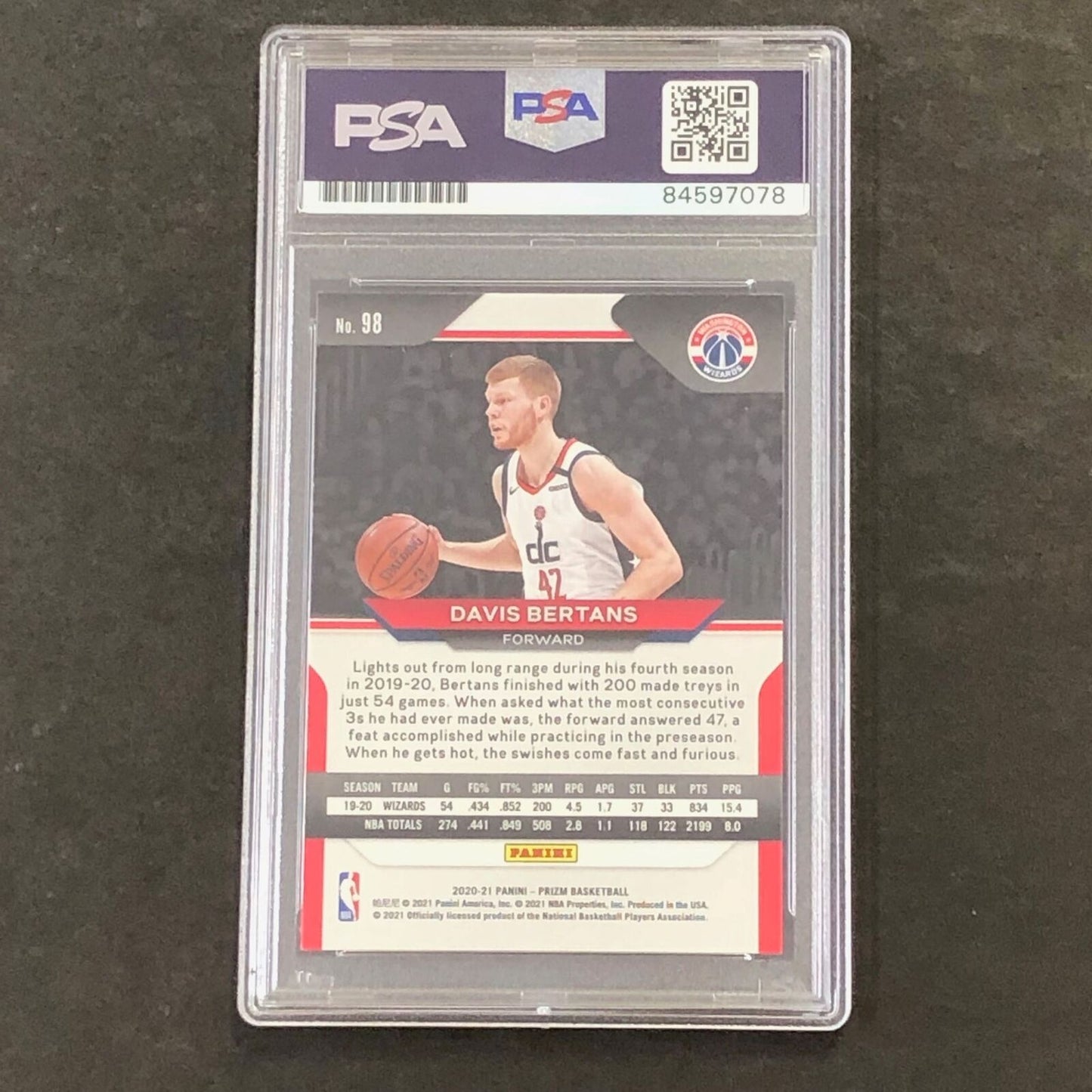 2020-21 Panini Prizm #98 Davis Bertans Signed Card AUTO 10 PSA/DNA Slabbed Wizar