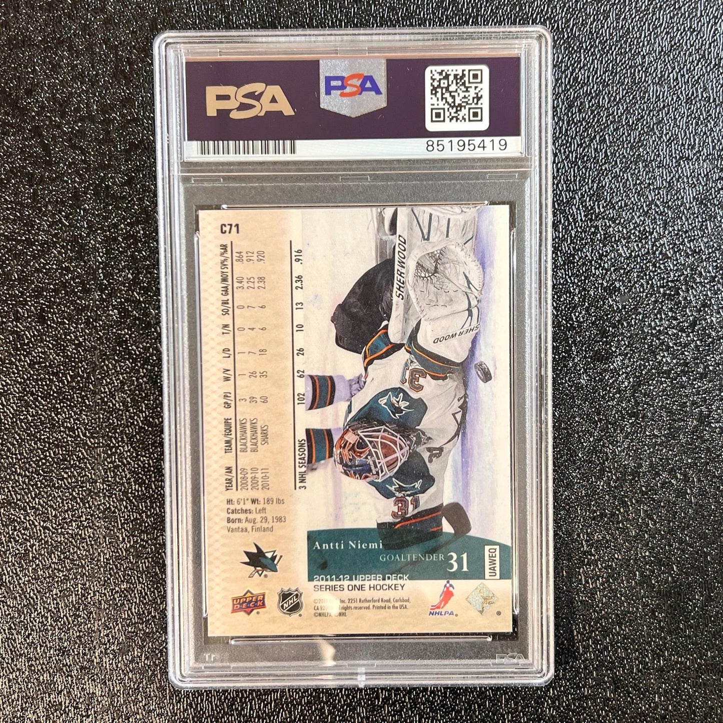 2011-12 Upper Deck #C71 Antti Niemi signed card PSA/DNA Auto San Jose Sharks Sla