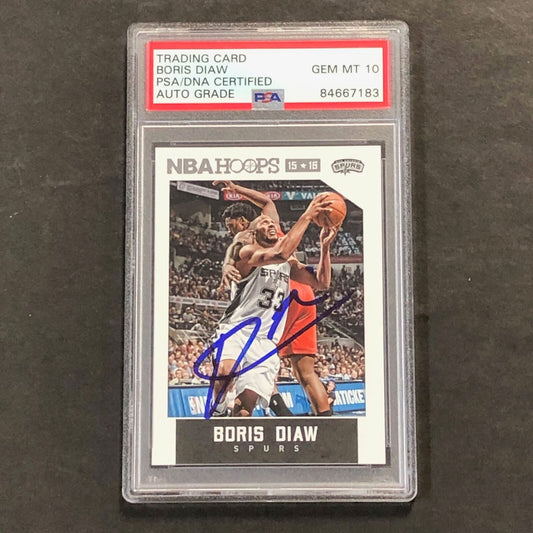 2015-16 NBA Hoops #255 Boris Diaw Signed Card AUTO GRADE 10 PSA Slabbed Spurs