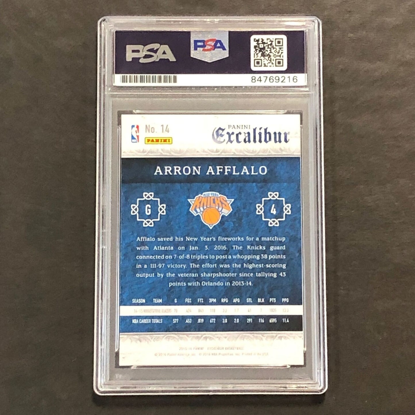 2015-16 Panini Excalibur #14 Arron Afflalo Signed Card AUTO 10 PSA Slabbed Knick