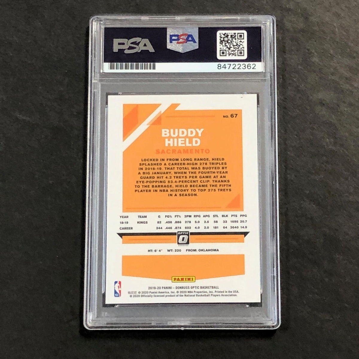 2019-20 Panini Optic #67 Buddy Hield Signed Card AUTO PSA Slabbed Kings