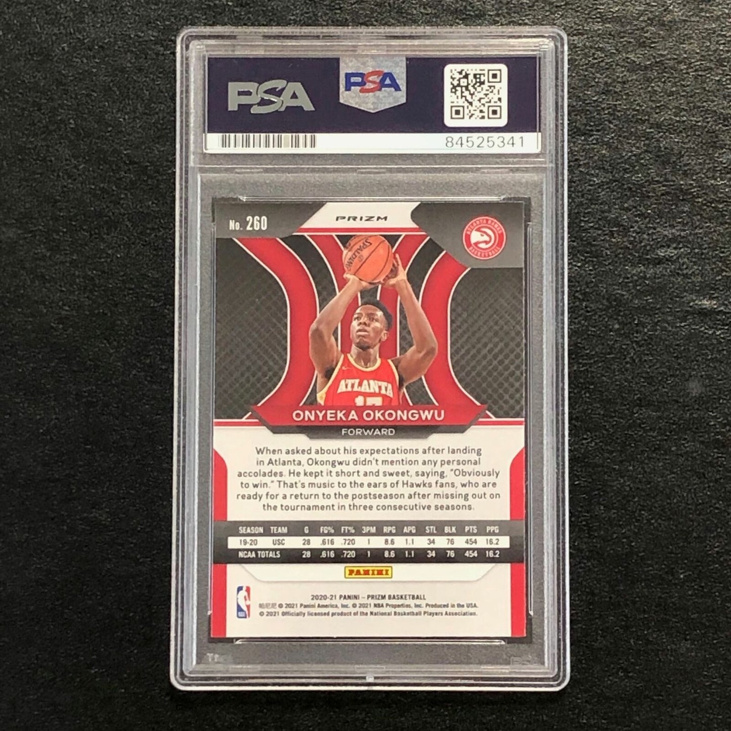 2020-21 Panini Prizm Red White Blue #260 Onyeka Okongwu signed AUTO Card PSA/DNA
