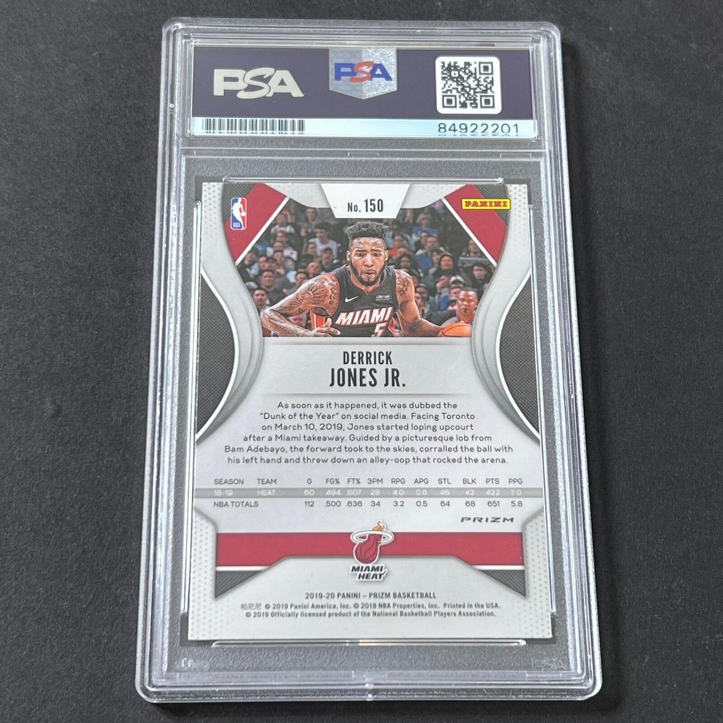 2019-20 Panini Prizm RWB #150 Derrick Jones Jr. Signed Card AUTO 10 PSA Slabbed
