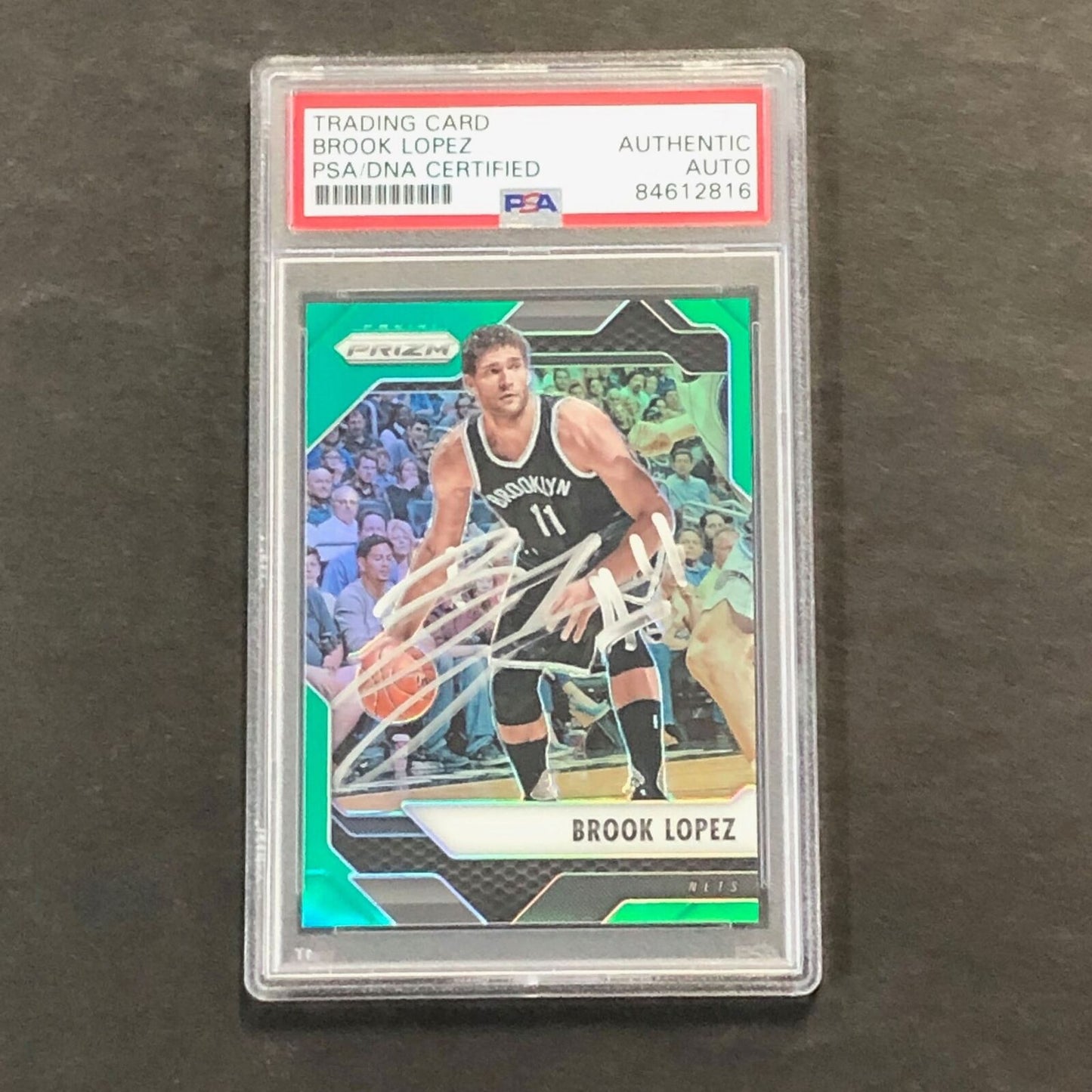 2016-17 Panini Prizm Green #163 Brook Lopez Signed Card AUTO PSA Slabbed Nets