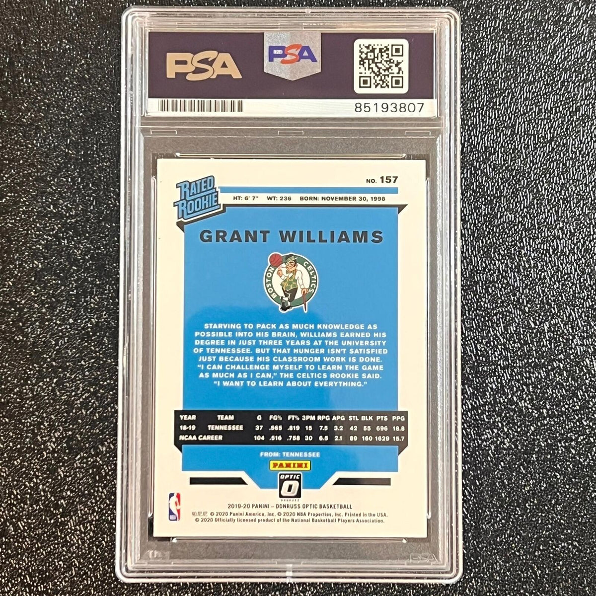 2019-20 Panini Donruss Optic #157 Grant Williams Signed Card AUTO 10 PSA/DNA Sla
