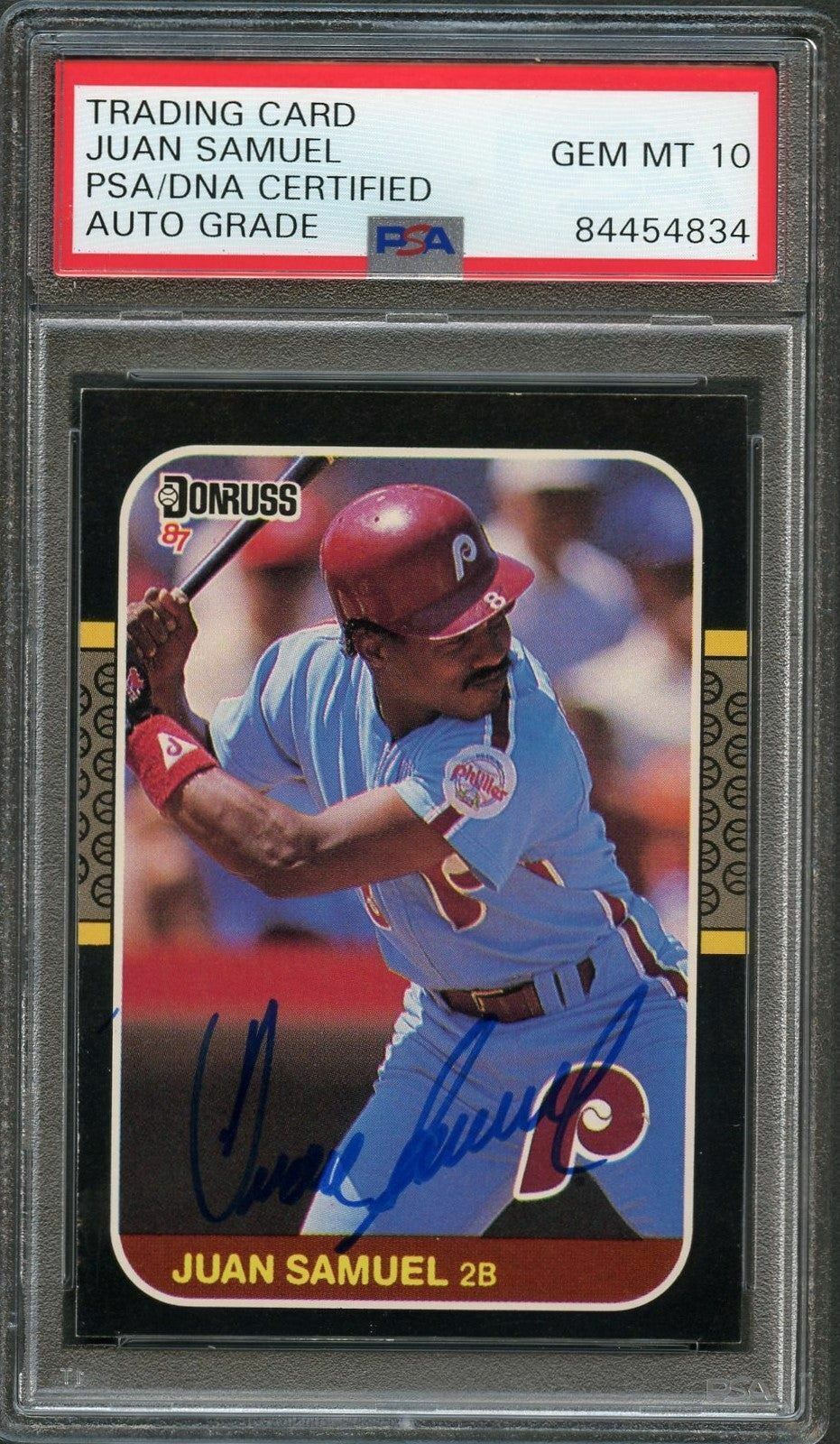 1987 Donruss #165 Juan Samuel Signed Card PSA Slabbed Auto 10 Phillies