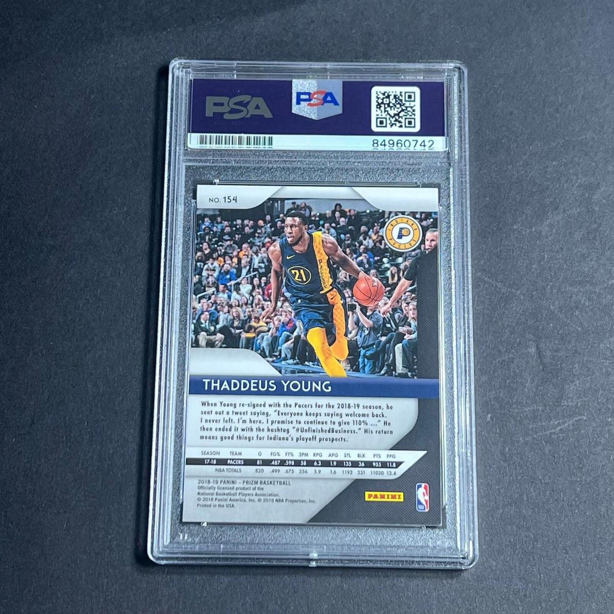 2018-19 Panini Prizm #154 Thaddeus Young Signed Card AUTO PSA Slabbed Pacers