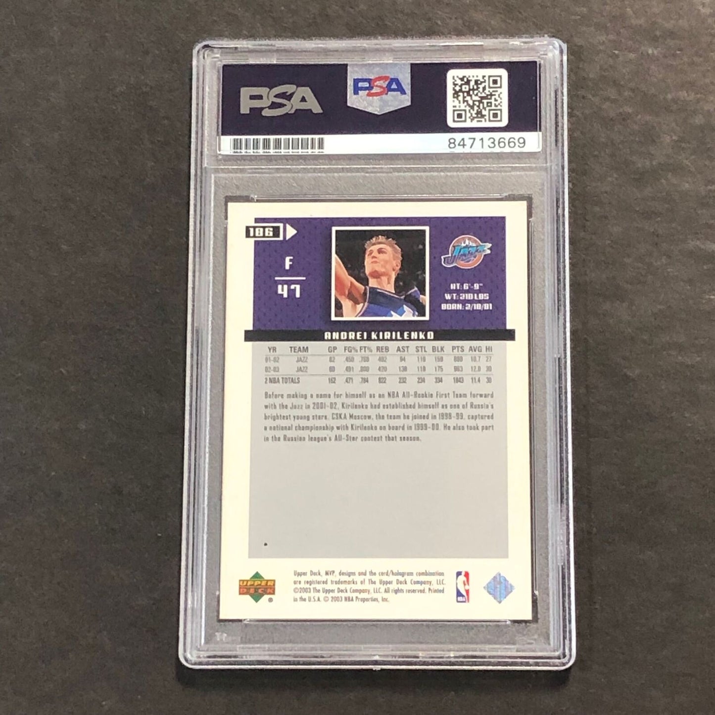 2003-04 Upper Deck MVP #186 Andrei Kirilenko Signed Card AUTO PSA Slabbed