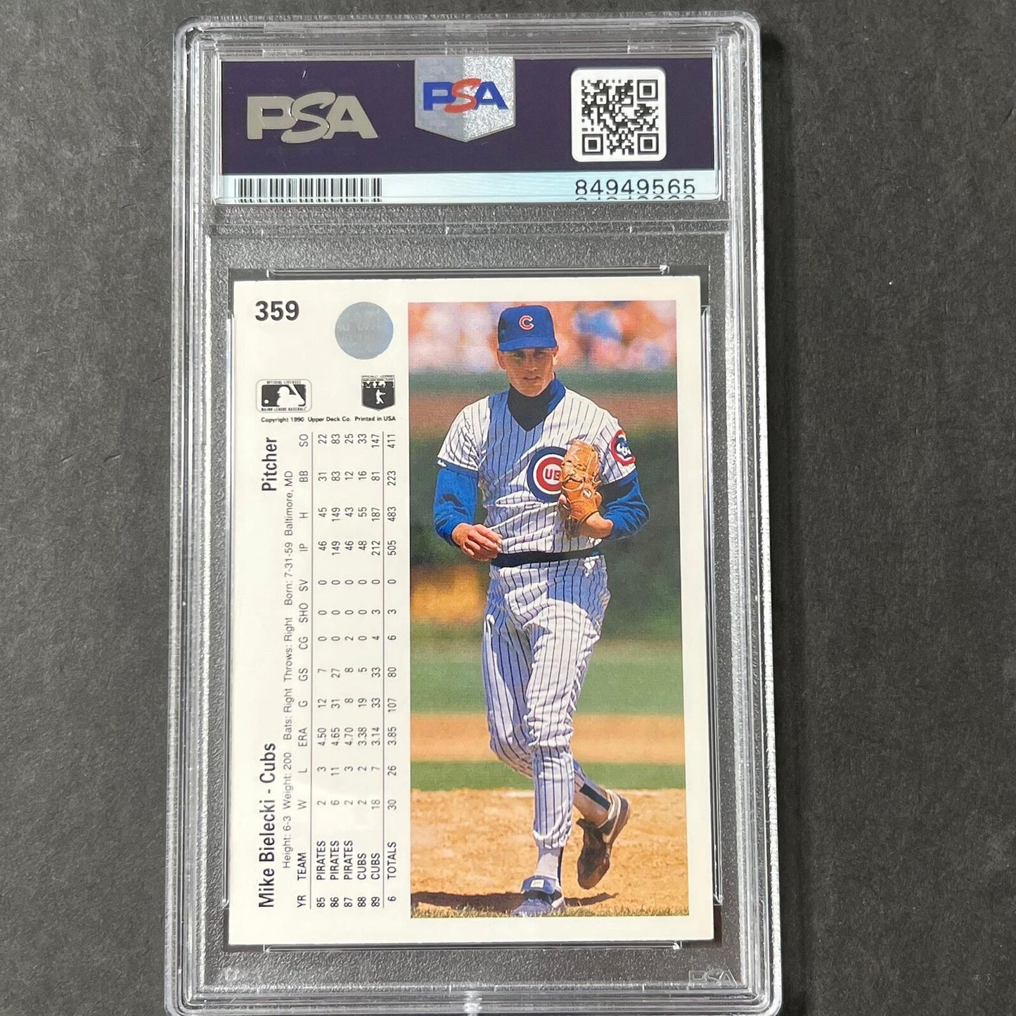 1989-90 UpperDeck #359 Mike Bielecki Signed Card PSA Slabbed Auto Cubs