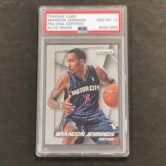 2014-15 Panini Prizm #39 Brandon Jennings Signed Card AUTO 10 PSA/DNA Slabbed Pi