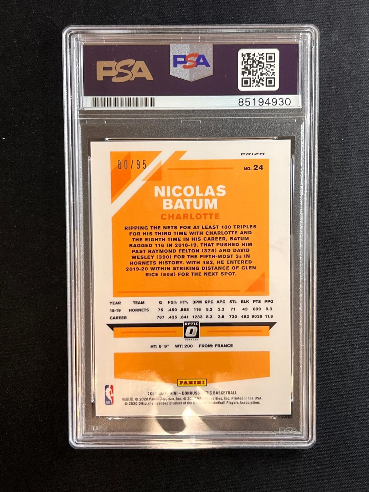 2019-20 Panini Donruss Optic #24 Nicolas Batum Signed Card AUTO PSA Slabbed Horn