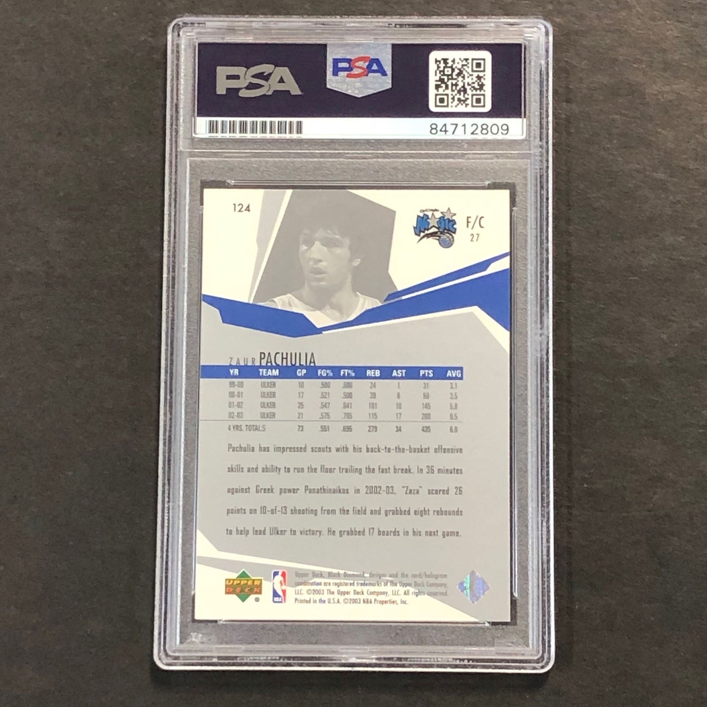 2003-04 Upper Deck Black Diamond #124 Zaza Pachulia Signed Card AUTO PSA Slabbed