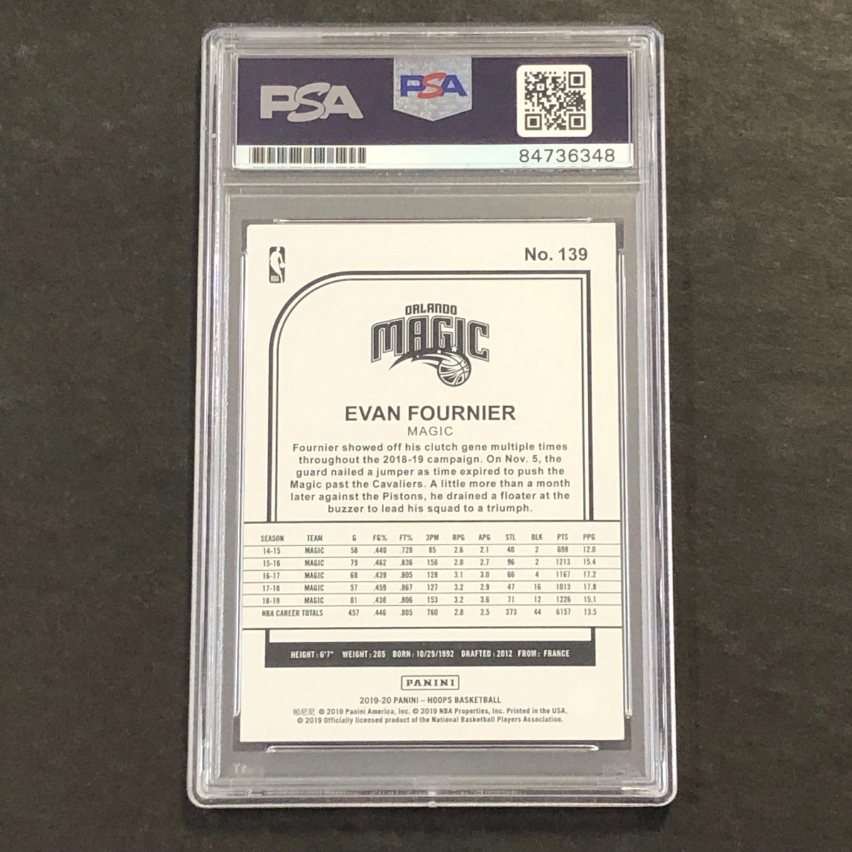2019-20 Panini NBA Hoops #139 EVAN FOURNIER Signed Card AUTO PSA Slabbed Magic