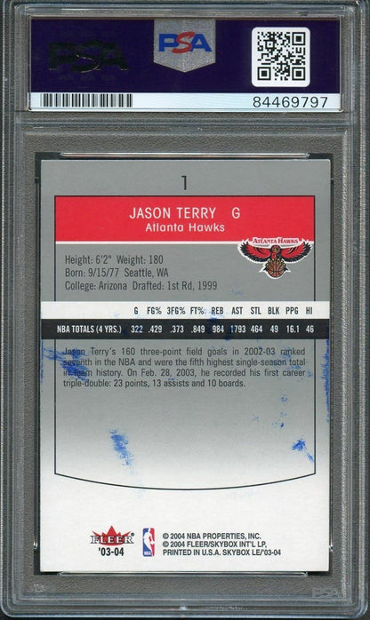 2003-04 Skybox Limited Edition #1 Jason Terry Signed Card AUTO PSA Slabbed Hawks