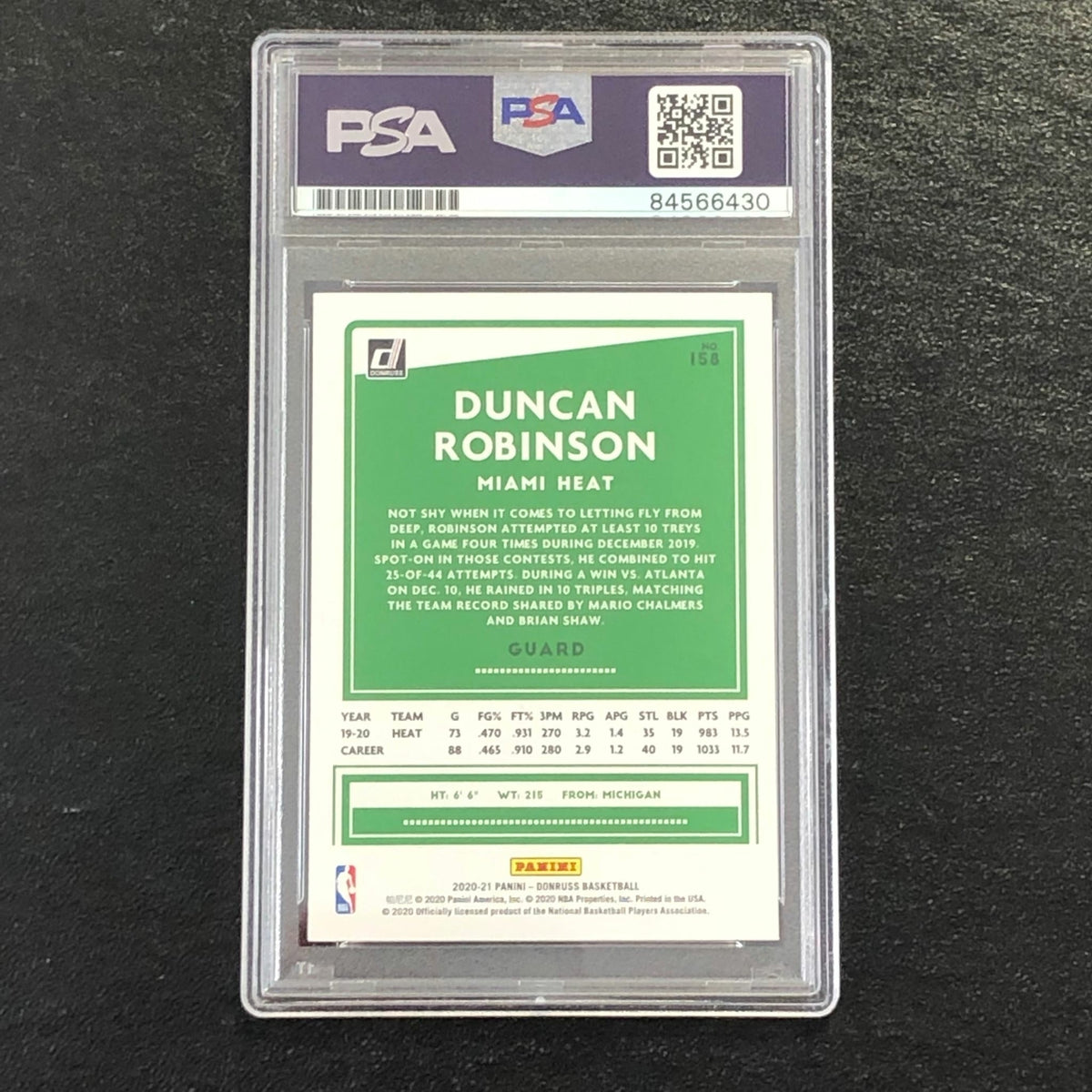 2020-21 Donruss #158 Duncan Robinson Signed Card AUTO 10 PSA Slabbed Heat