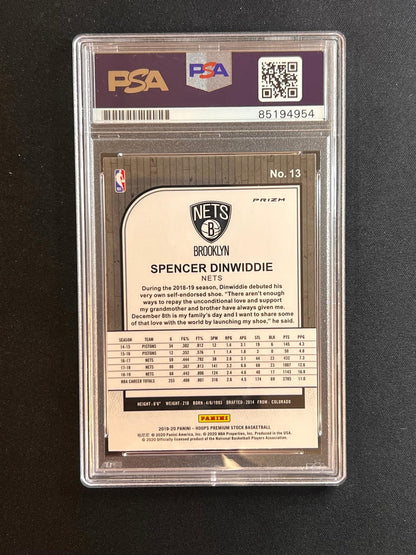 2019-20 NBA Hoops #13 Spencer Dinwiddie Signed Card AUTO PSA Slabbed Nets