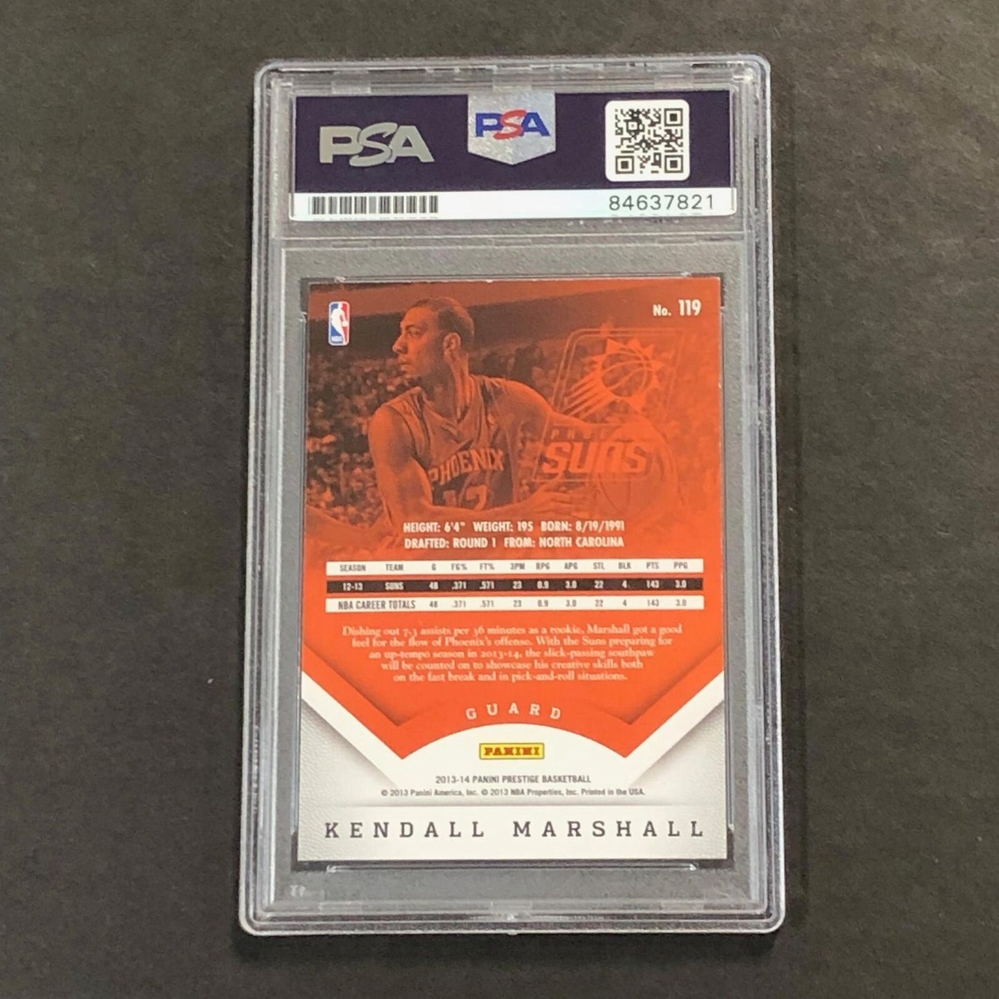 2013-14 Panini Prestige #119 Kendall Marshall Signed Card AUTO PSA Slabbed Suns