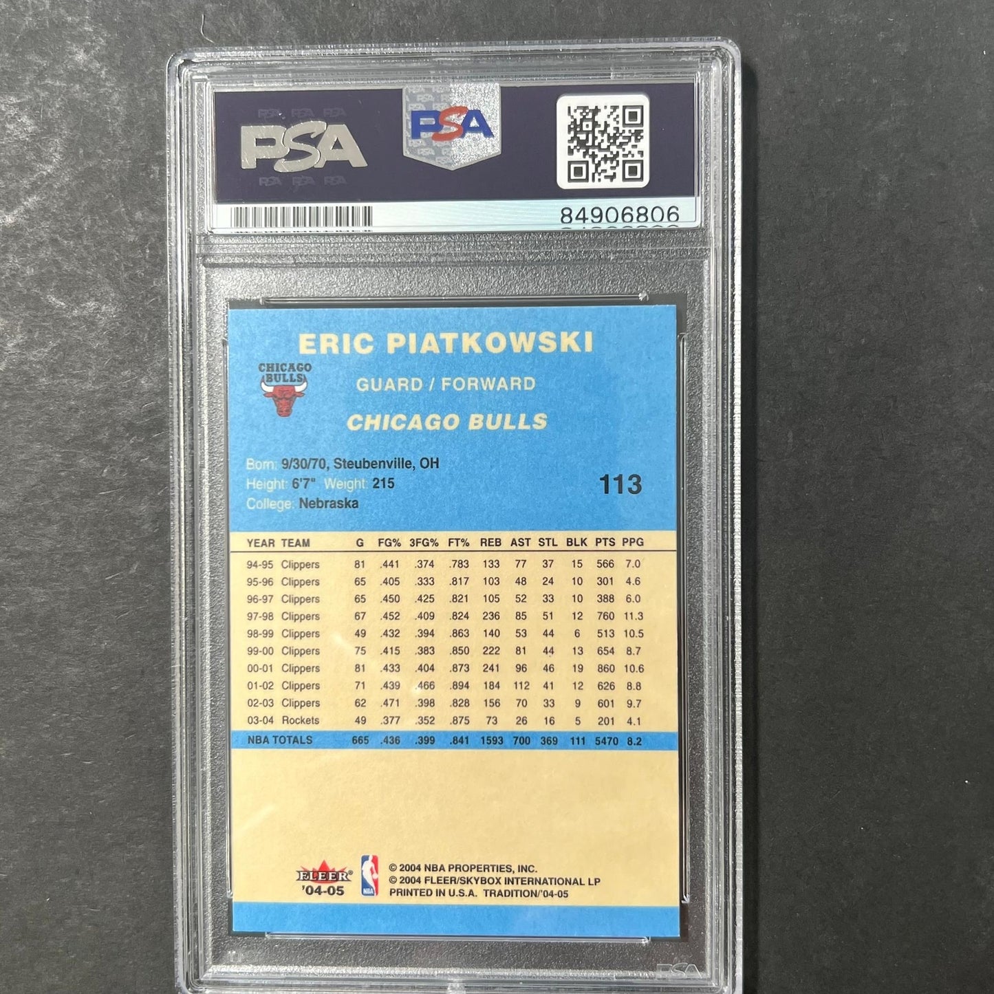 2004-05 Fleer #113 Eric Piatkowski Signed Card AUTO PSA Slabbed Bulls