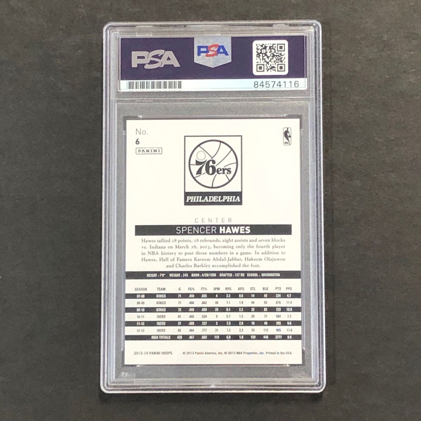 2013-14 NBA Hoops #6 Spencer Hawes Signed Card AUTO PSA/DNA Slabbed 76ers