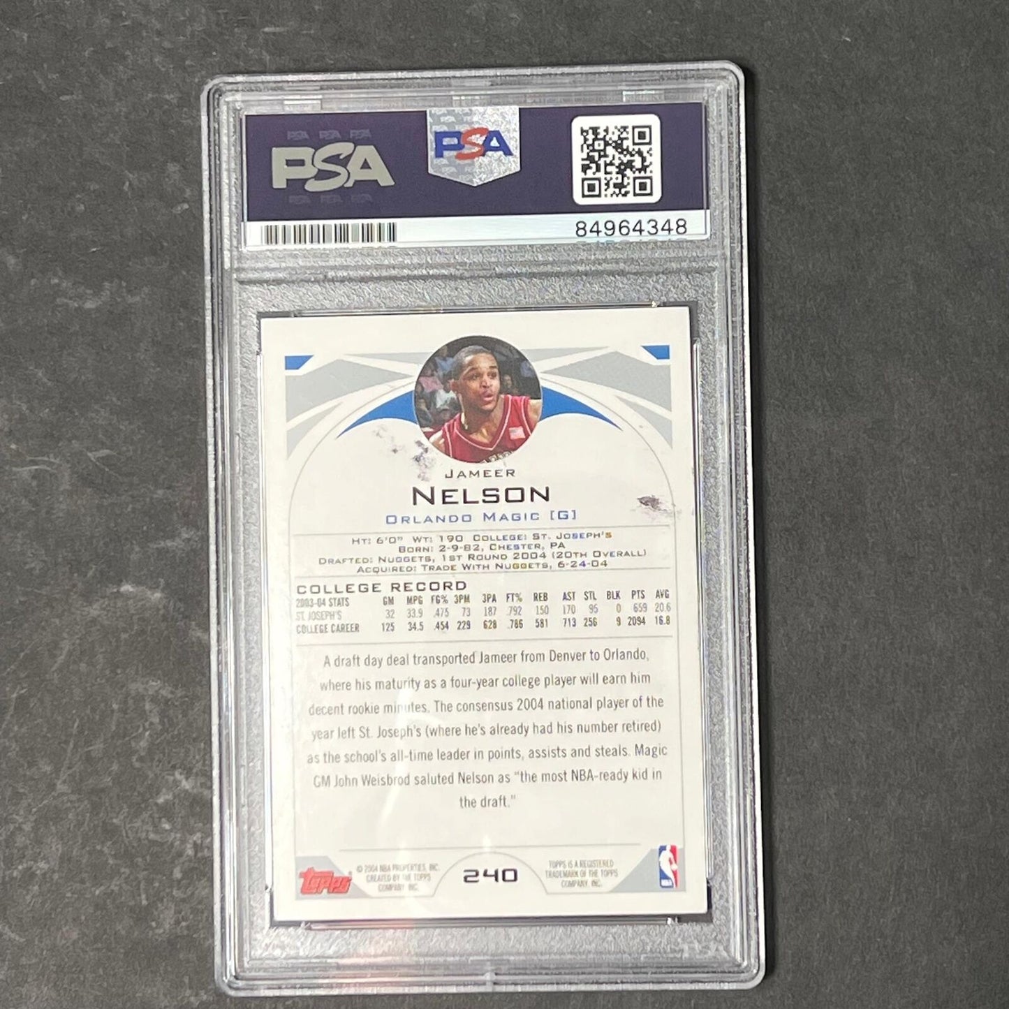 2004-05 Topps #240 JAMEER NELSON Signed Card AUTO RC PSA Slabbed Magic