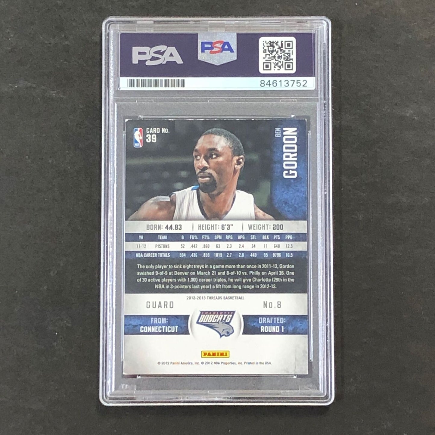 2012-13 Panini Threads #39 Ben Gordon Signed Card AUTO PSA Slabbed Pistons