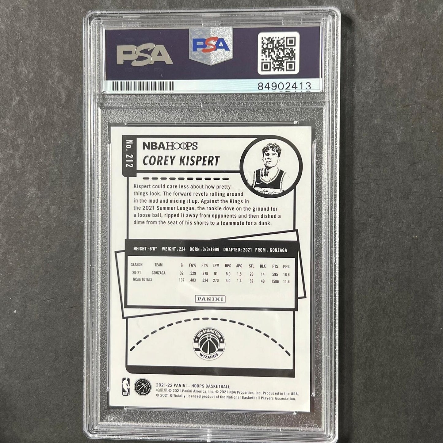 2021 Panini NBA Hoops #212 COREY KISPERT Signed Card AUTO PSA Slabbed Wizards