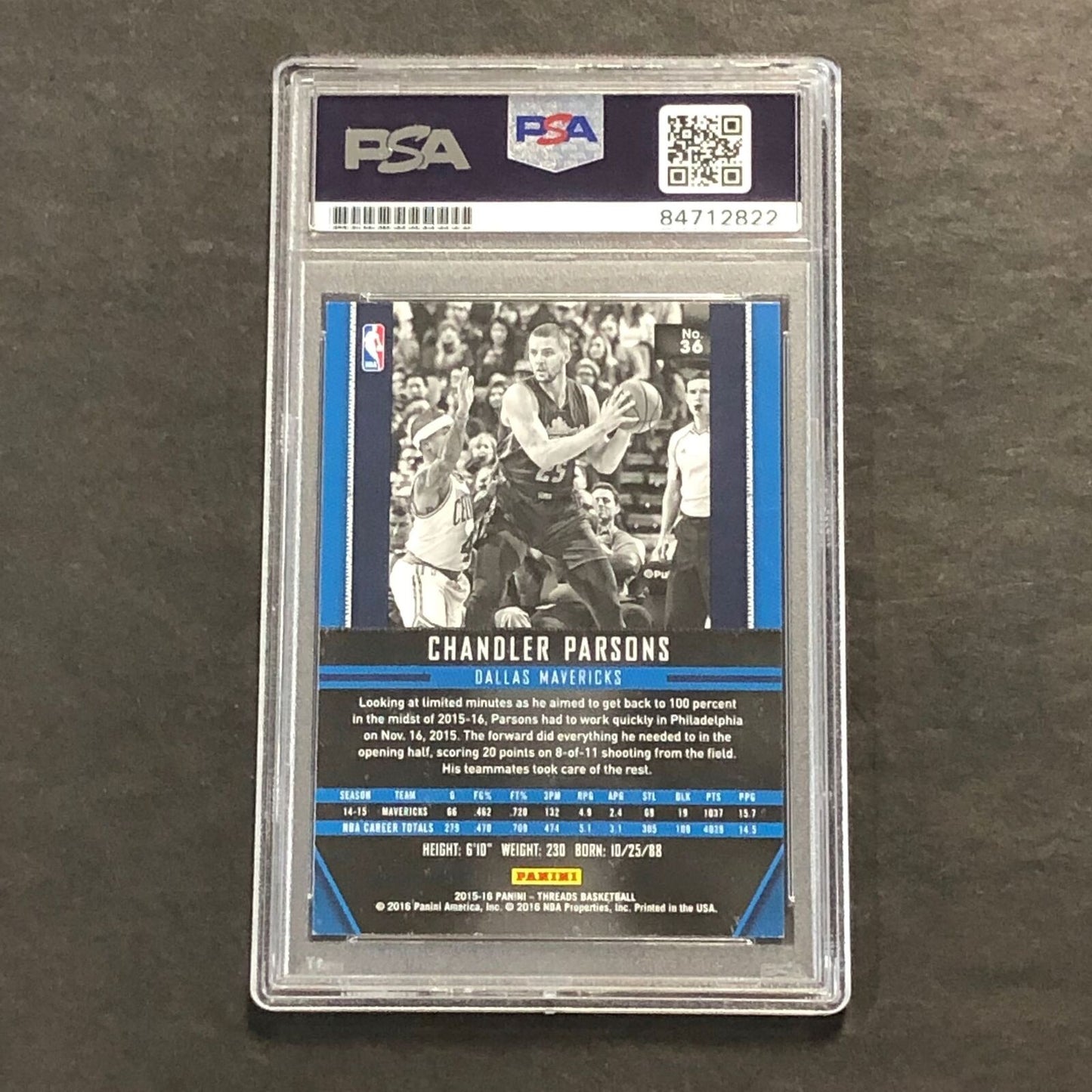 2015-16 Panini Threads #36 Chandler Parsons Signed Card AUTO PSA/DNA Slabbed Mav