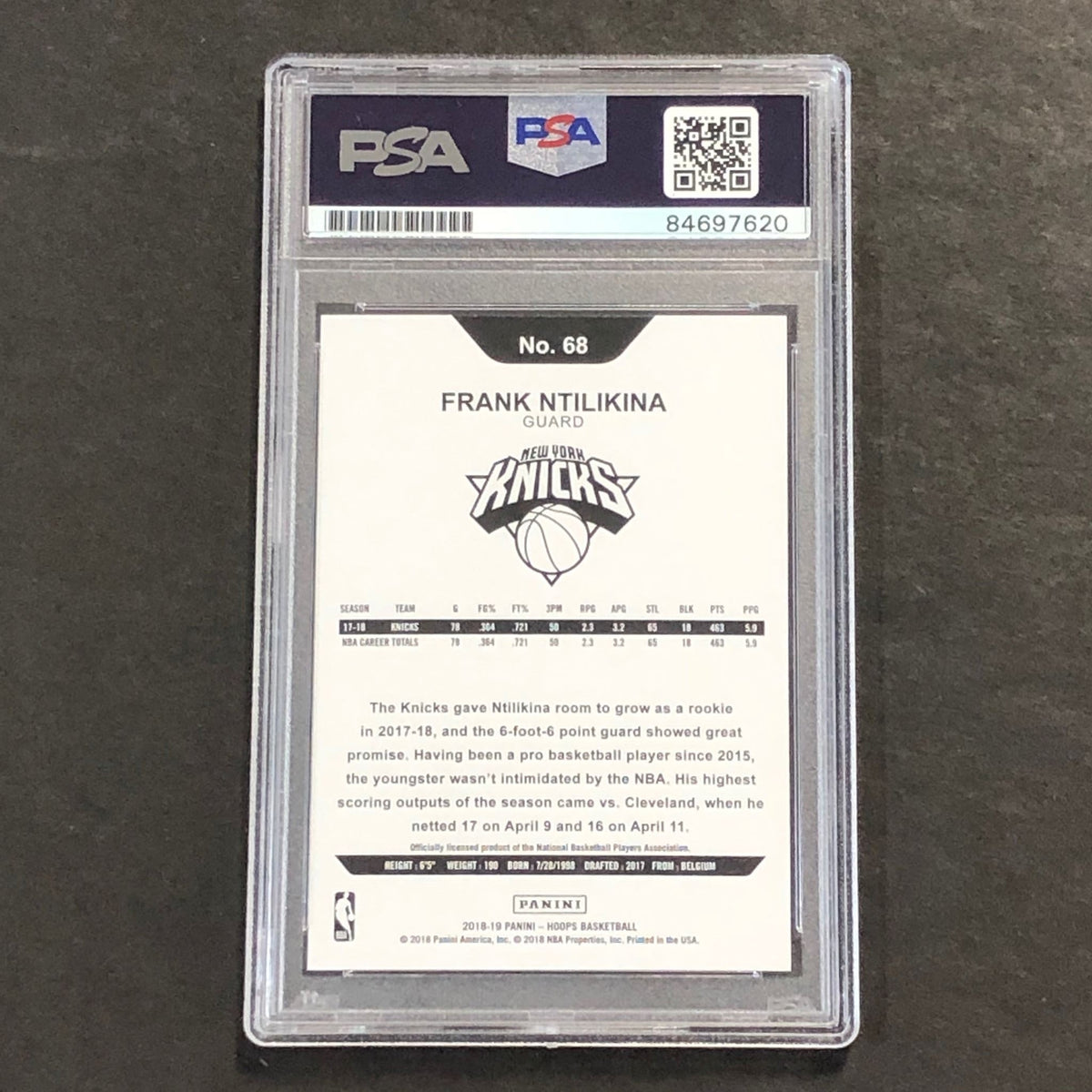 2018-19 NBA Hoops #68 Frank Ntilikina Signed Card AUTO PSA Slabbed Knicks