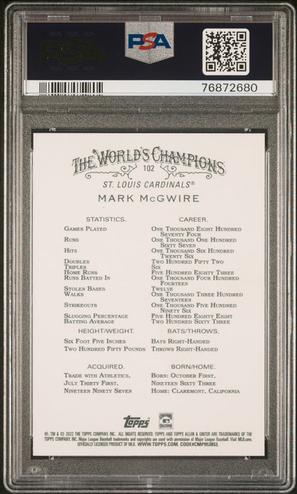 2022 Topps Allen & Ginter #102 Mark Mcgwire PSA A Auto 10