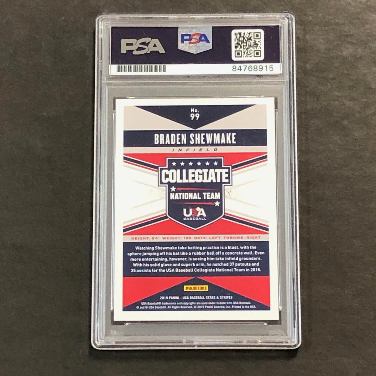 2019 Panini USA Stars & Stripes #99 Braden Shewmake Signed Card Auto Grade 10 PS
