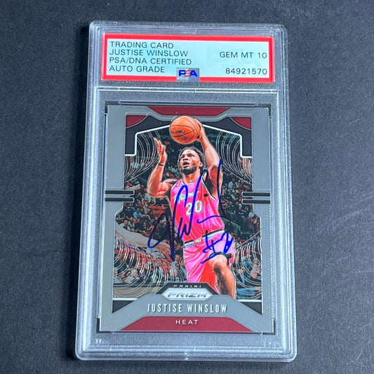 2019-20 Panini Prizim #230 Justice Winslow Signed Card AUTO Grade 10 PSA/DNA Sla