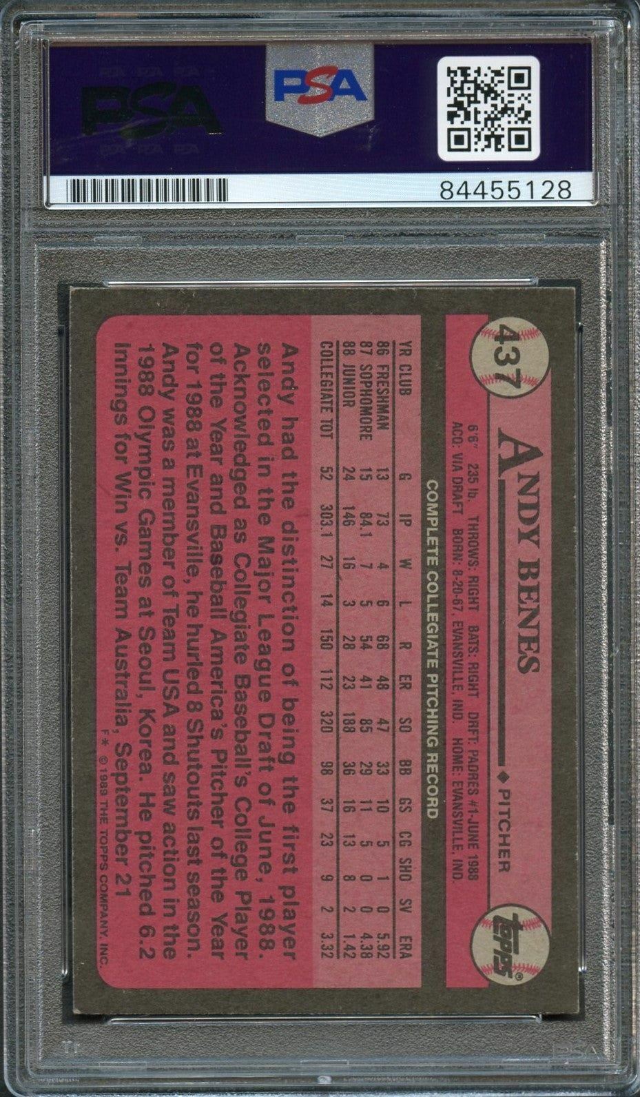 1989 Topps #437 Andy Benes Signed Card PSA Slabbed Auto Padres