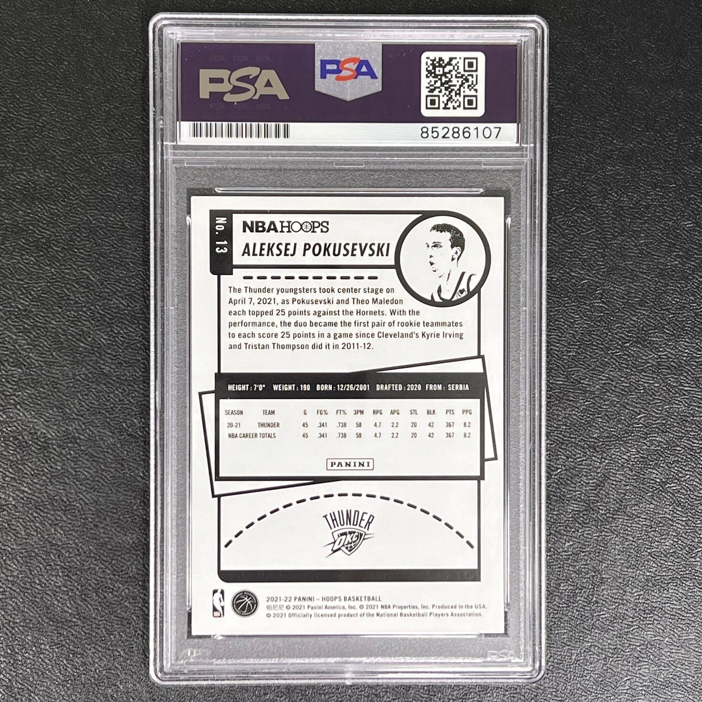 2021-22 Panini NBA Hoops #13 Aleksej Pokusevski Signed Card AUTO PSA/DNA Slabbed