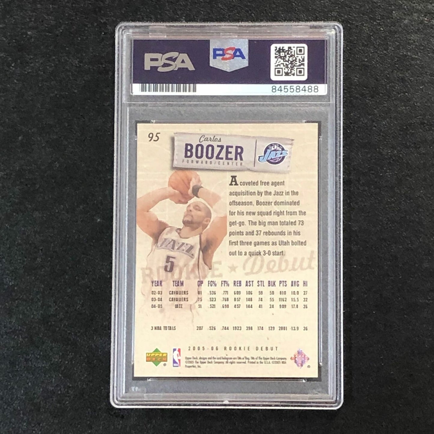 2005-06 Upper Deck Rookie Debut #95 Carlos Boozer Signed Card AUTO PSA Slabbed J
