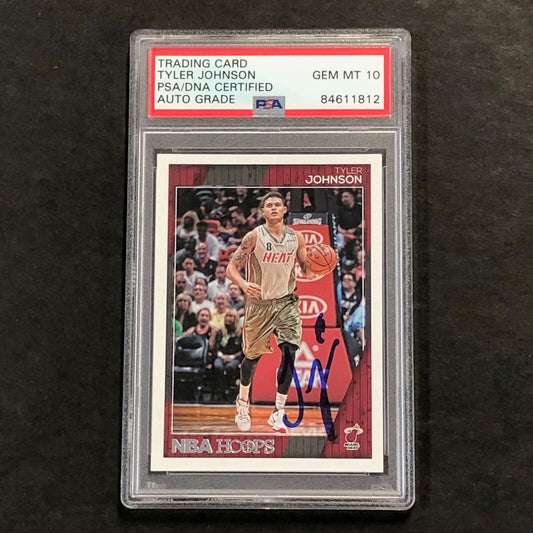 2016-17 NBA Hoops #188 Tyler Johnson Signed Card AUTO 10 PSA Slabbed Heat