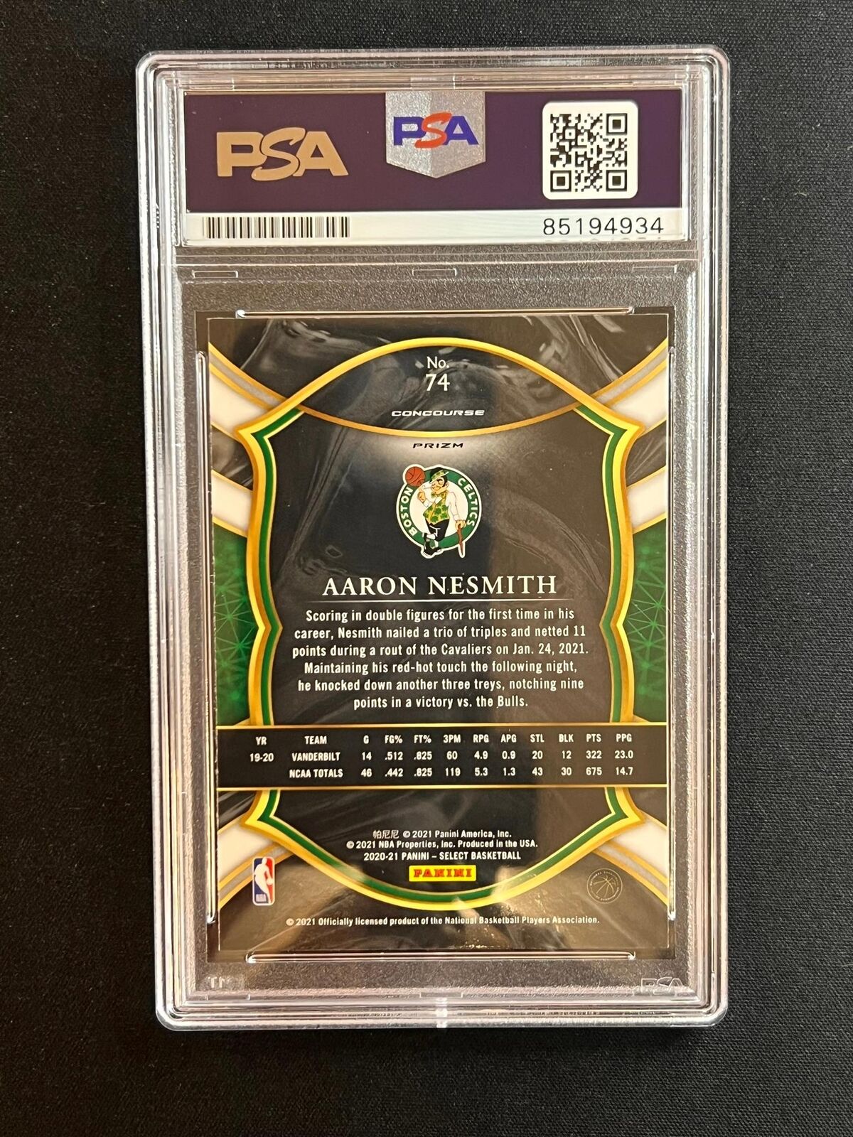 2020-21 Panini Select #74 Aaron Nesmith Signed Card AUTO PSA Slabbed RC Celtics